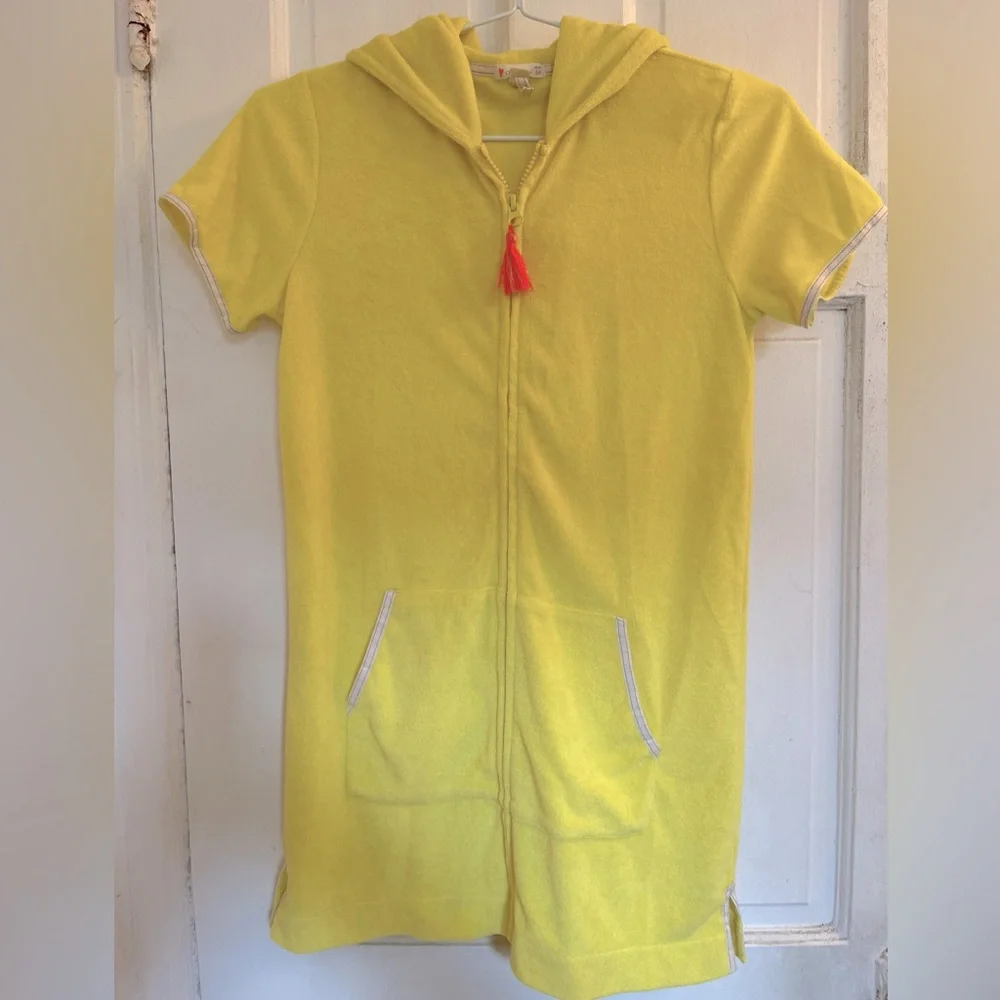 Crewcuts Yellow Hoodie swim coverup with Red Tassel in size 14